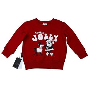 Tiny Tribe Australia Kid Red Feelin Jolly Santa Reindeer Christmas Sweatshirt 2T
